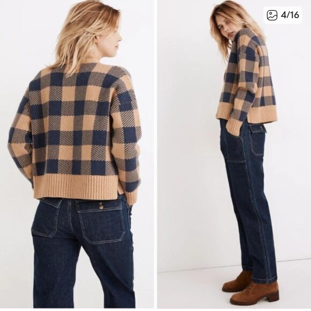 New Madewell Bayberry Cardigan Sweater in Buffalo Check Kim Kardashian Size XS - Picture 5 of 14